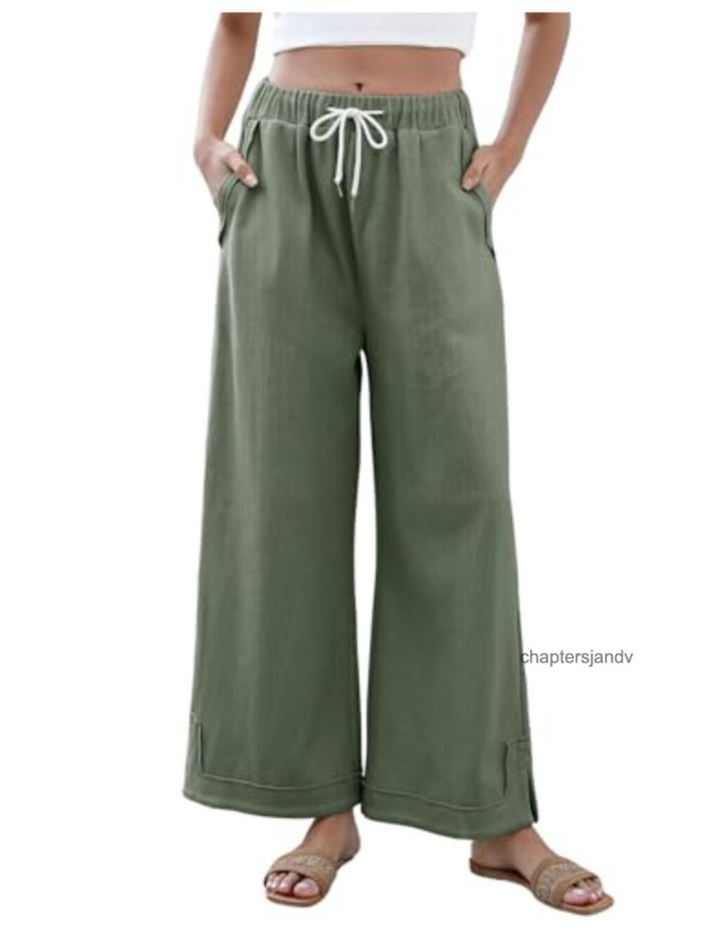 Wide Leg Palazzo Lounge Pants Cotton Drawstring Elastic Waist Pockets